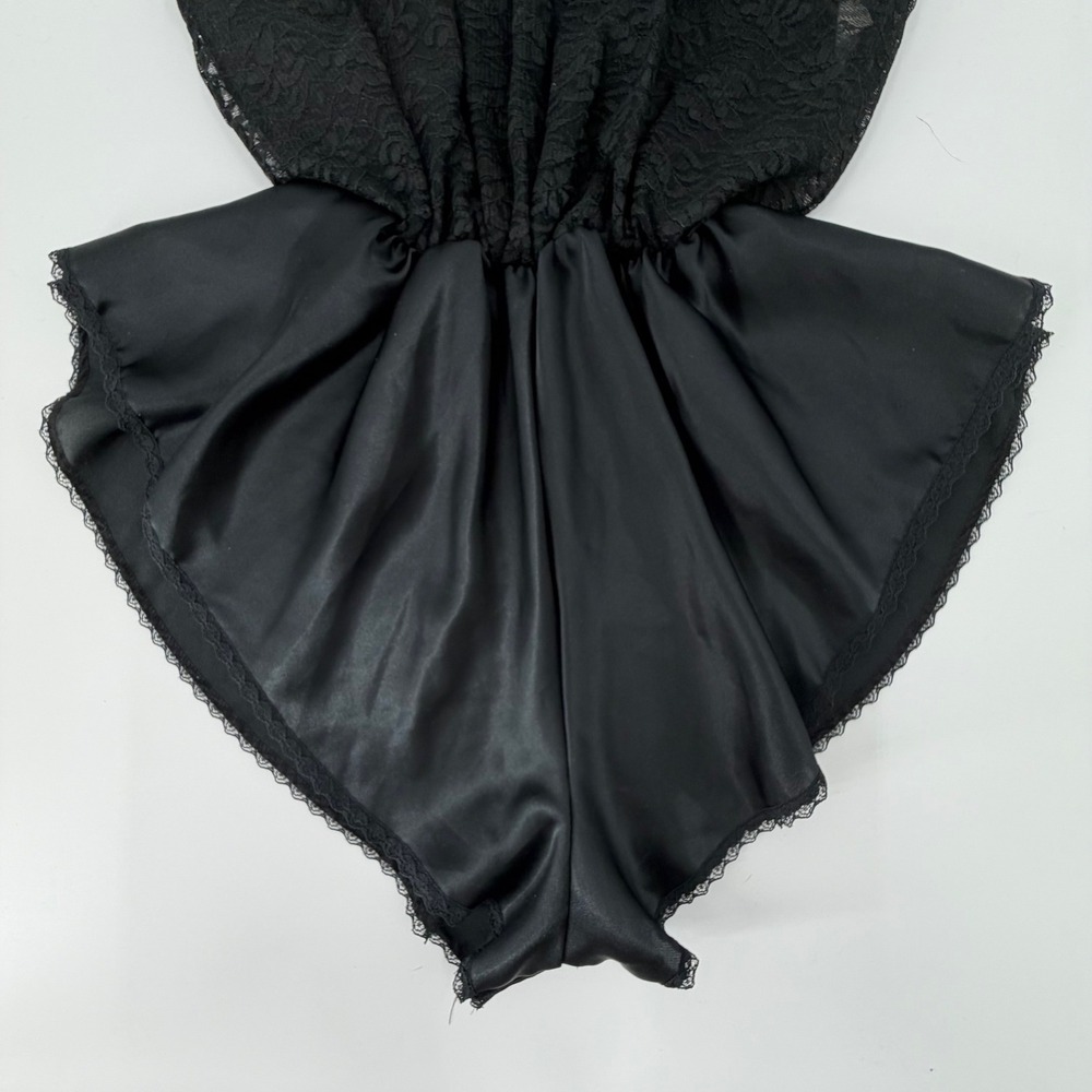 Circa 2000 Vintage Black Lace and Satin Teddy Bodysuit Made in USA Size P - Picture 3 of 7